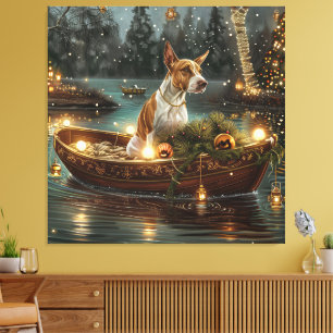 Bull Terrier Weihnachtsreise Leinwanddruck