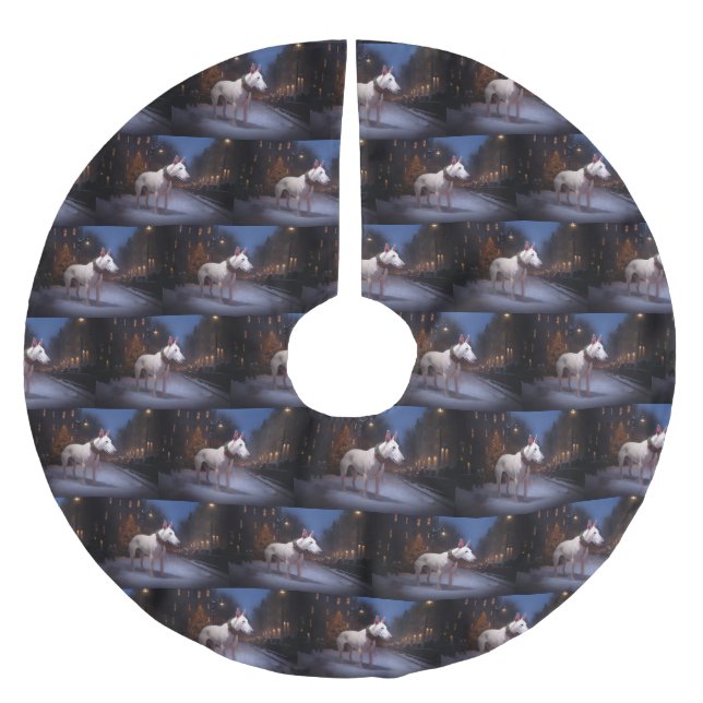 Bull Terrier Weihnachtssaison Polyester Weihnachtsbaumdecke (Vorderseite)