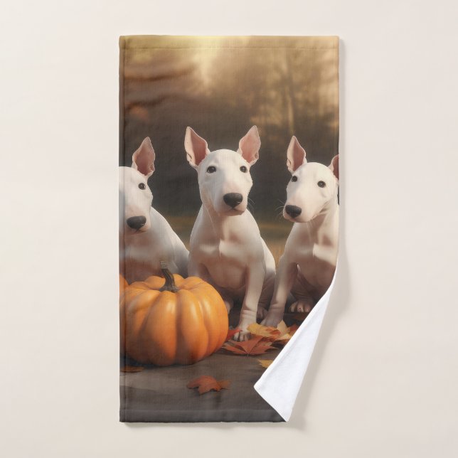 Bull Terrier Welpe Autumn Delight Pumpkin Badhandtuch Set (Handtuch)
