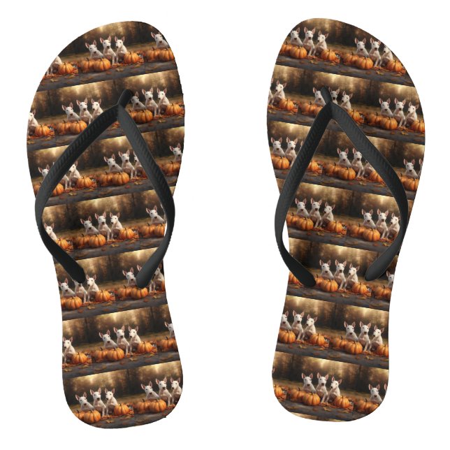 Bull Terrier Welpe Autumn Delight Pumpkin Flip Flops (Fußbett)