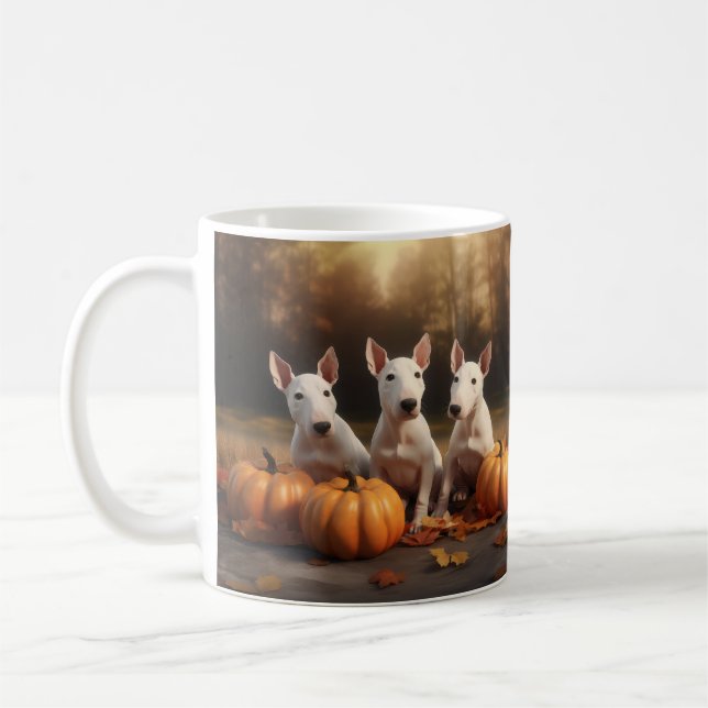 Bull Terrier Welpe Autumn Delight Pumpkin Kaffeetasse (Links)