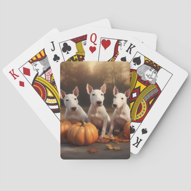Bull Terrier Welpe Autumn Delight Pumpkin Spielkarten (Rückseite)