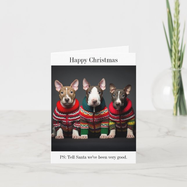 Bull Terrier Welpen in Weihnachtssüßen Karte (Vorderseite)
