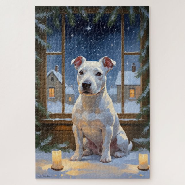Bull Terrier with Christmas Lights Holiday (Vertikal)