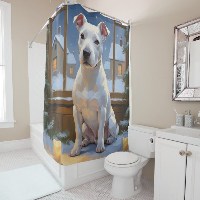 Bull Terrier with Christmas Lights Holiday Duschvorhang (Beispiel)