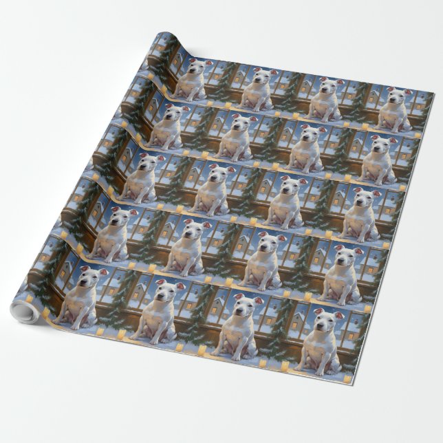 Bull Terrier with Christmas Lights Holiday Geschenkpapier (Ungerollt)