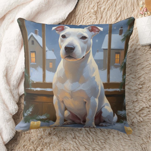 Bull Terrier with Christmas Lights Holiday Kissen (Decke)