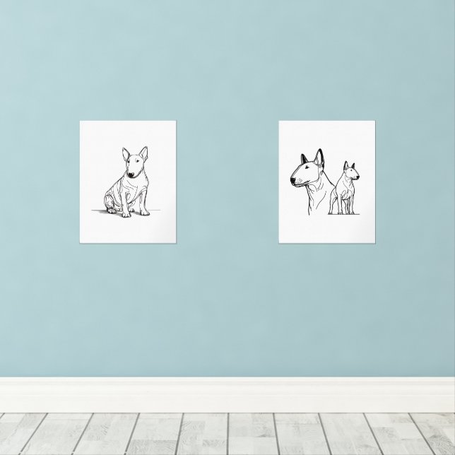 Bull Terriers lineart Set von 2 Plakaten (Holzboden)