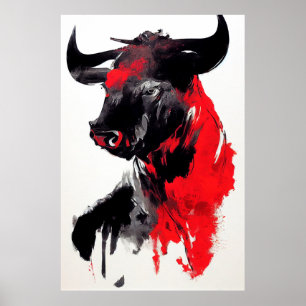 Bull Wild Nature Free Spirit Art Pinselstrich Poster