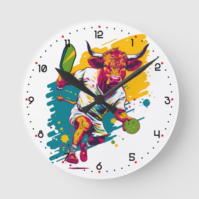 Bullcourt Rampage Pickleball  Runde Wanduhr (Vorderseite)