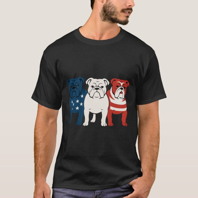 Bulldog 4. Juli Dog Lover Men Women USA Flag T-Shirt (Vorderseite)