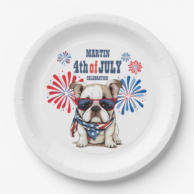 Bulldog 4. Juli Unabhängigkeitstag Rotes Blau Pappteller (Vorderseite)