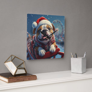 Bulldog Achterbahn Weihnachten Quadratische Wanduhr
