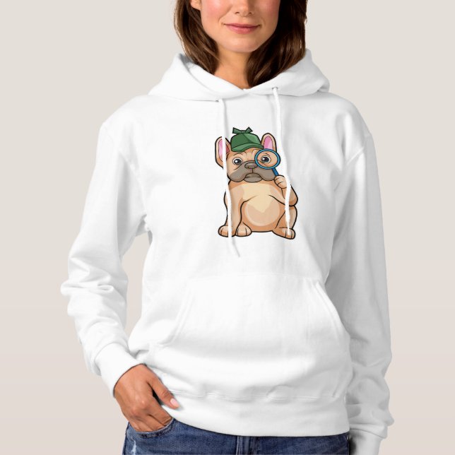 Bulldog als Detektiv mit Gläserglas Hoodie (Vorderseite)