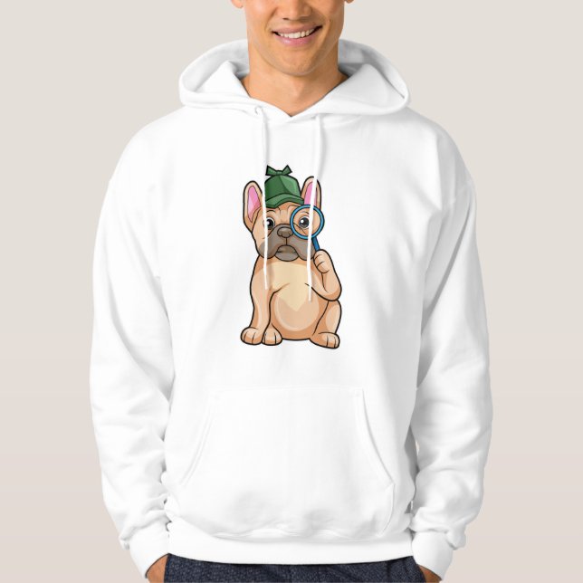 Bulldog als Detektiv mit Gläserglas Hoodie (Vorderseite)