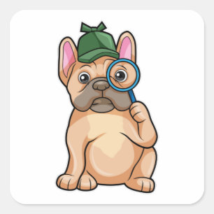 Bulldog als Detektiv mit Gläserglas Quadratischer Aufkleber