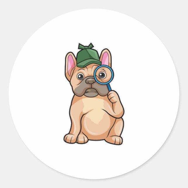 Bulldog als Detektiv mit Gläserglas Runder Aufkleber (Vorderseite)