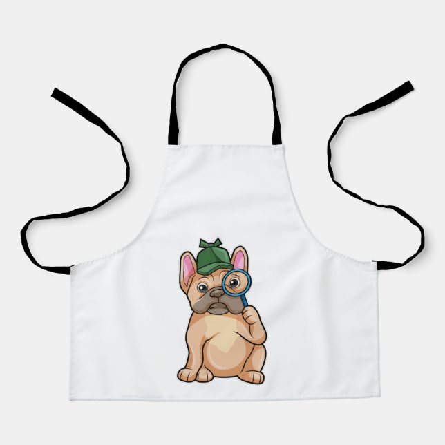 Bulldog als Detektiv mit Gläserglas Schürze (Vorderseite)