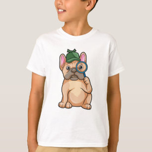 Bulldog als Detektiv mit Gläserglas T-Shirt