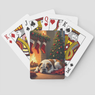 Bulldog am Kamin Weihnachtsbild Spielkarten