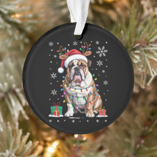 Bulldog anglais chapeau de Père Noël lumières de N