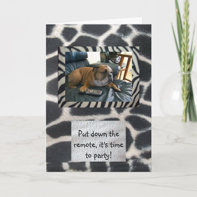 Bulldog & animal print Happy Geburtkarte Karte (Vorderseite)