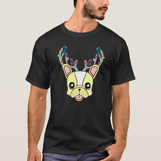 Bulldog Antlers Xmas Weihnachten T-Shirt (Vorderseite)