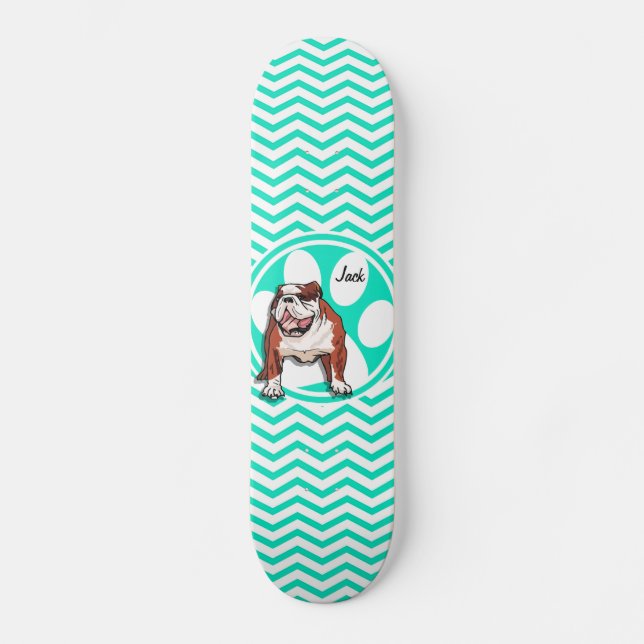 Bulldog; Aqua Green Zickzack Skateboard (Vorderseite)