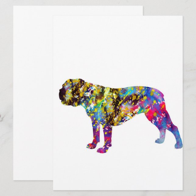Bulldog Art Watercolor Portrait (Vorne/Hinten)