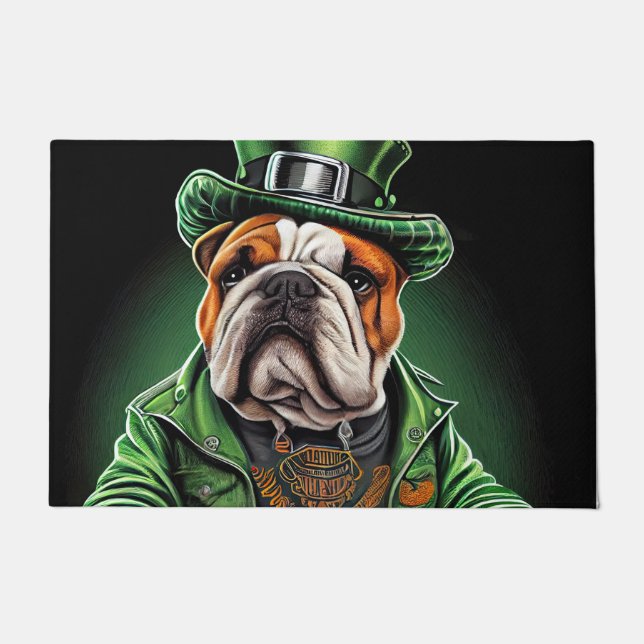 Bulldog Autofahrrad St. Patrick's Day Fußmatte (Vorderseite)