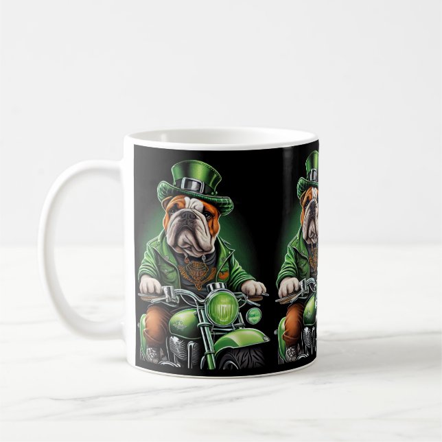 Bulldog Autofahrrad St. Patrick's Day Kaffeetasse (Links)