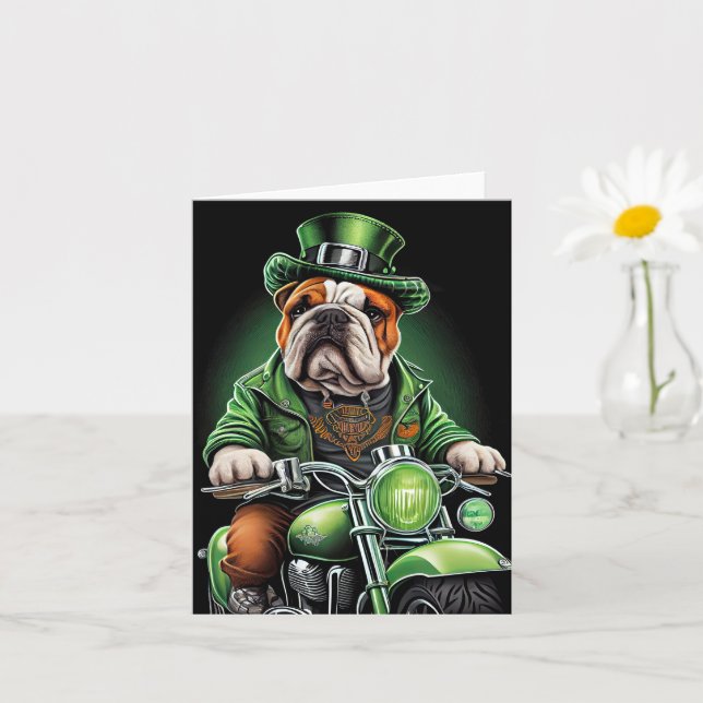 Bulldog Autofahrrad St. Patrick's Day Karte (Kleine Pflanze)