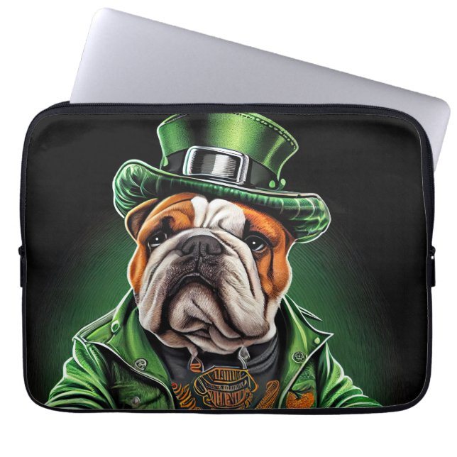 Bulldog Autofahrrad St. Patrick's Day Laptopschutzhülle (Vorderseite)