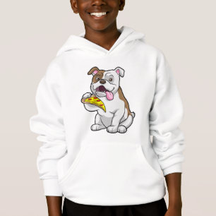 Bulldog avec morceau de pizza