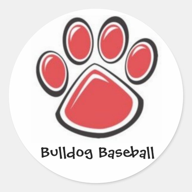 Bulldog Baseball Pawprint Aufkleber (Vorderseite)