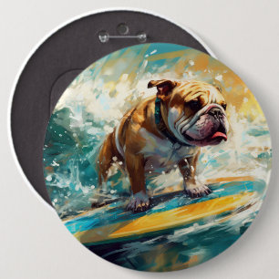 Bulldog Beach Surfen Malerei Button