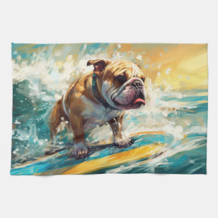 Bulldog Beach Surfen Malerei Geschirrtuch
