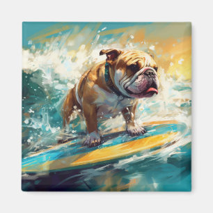 Bulldog Beach Surfen Malerei Magnet