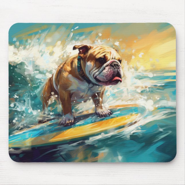 Bulldog Beach Surfen Malerei Mousepad (Vorne)
