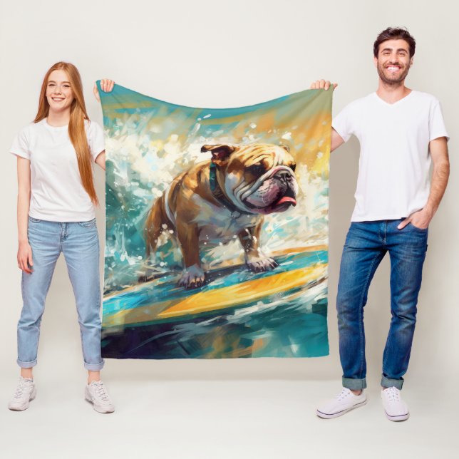 Bulldog Beach Surfgrafik Fleecedecke (Beispiel)