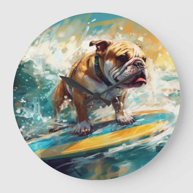 Bulldog Beach Surfgrafik Große Wanduhr (Vorderseite)