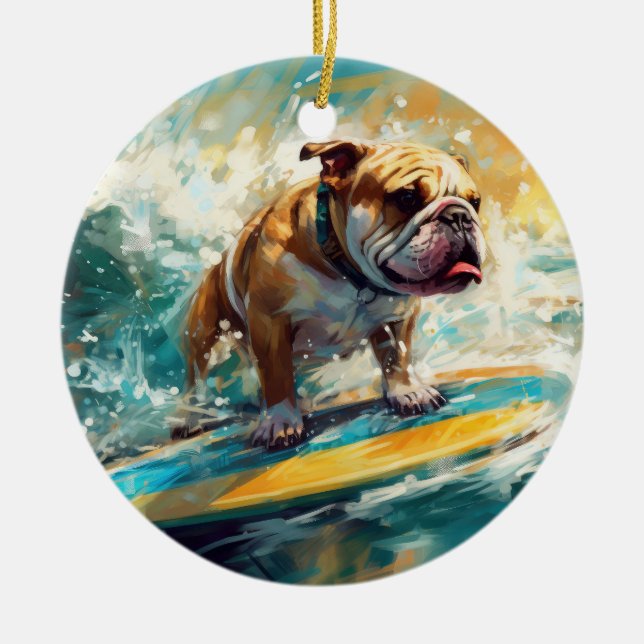Bulldog Beach Surfgrafik Keramik Ornament (Vorne)