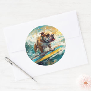Bulldog Beach Surfgrafik Runder Aufkleber