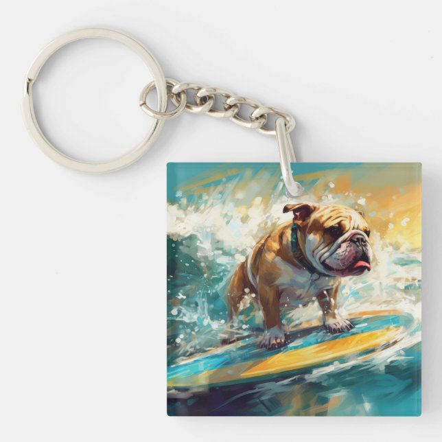 Bulldog Beach Surfgrafik Schlüsselanhänger (Vorderseite)