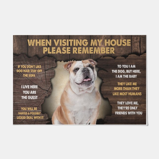 Bulldog beim Besuch meines Hauses bitte daran denk Fußmatte (Vorderseite)