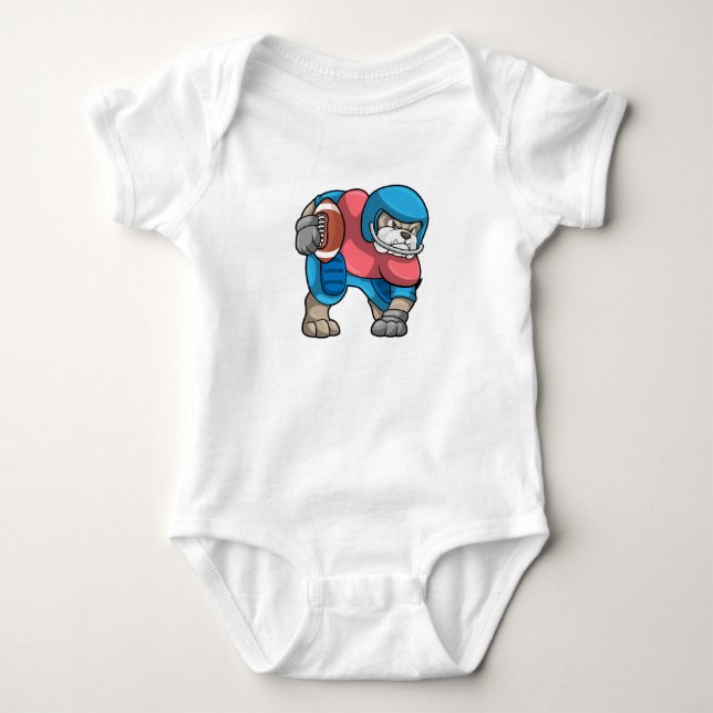 Bulldog beim Sport mit Fußball und Helm Baby Strampler (Vorderseite)