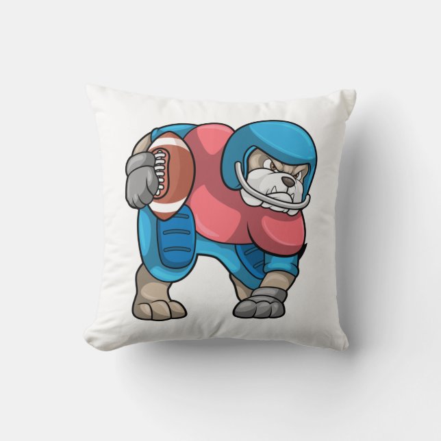 Bulldog beim Sport mit Fußball und Helm Kissen (Vorderseite)