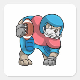 Bulldog beim Sport mit Fußball und Helm Quadratischer Aufkleber