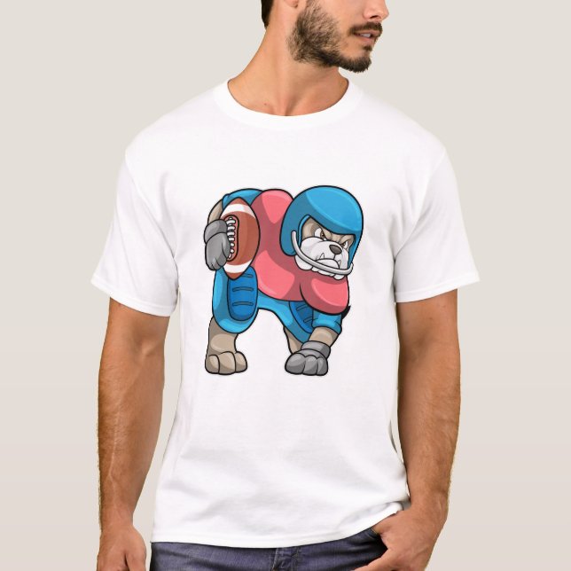 Bulldog beim Sport mit Fußball und Helm T-Shirt (Vorderseite)