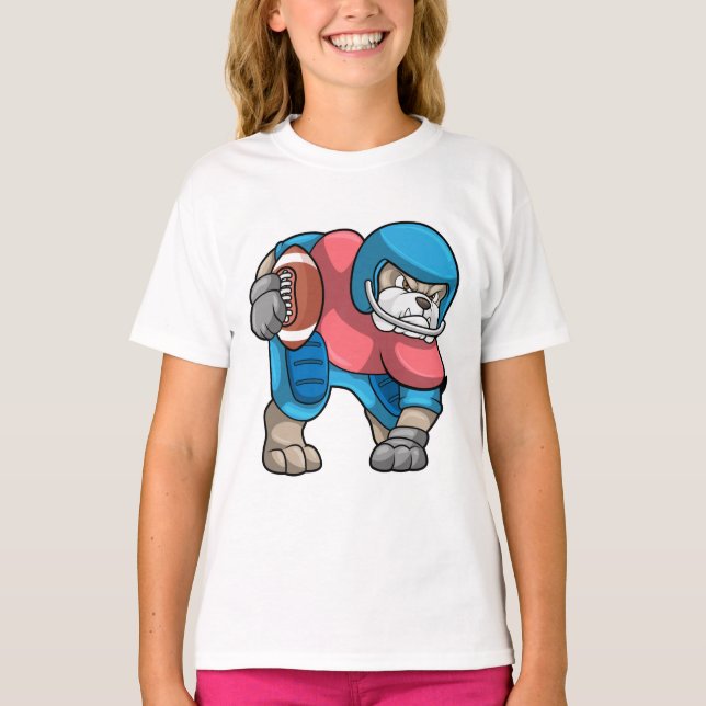 Bulldog beim Sport mit Fußball und Helm T-Shirt (Vorderseite)